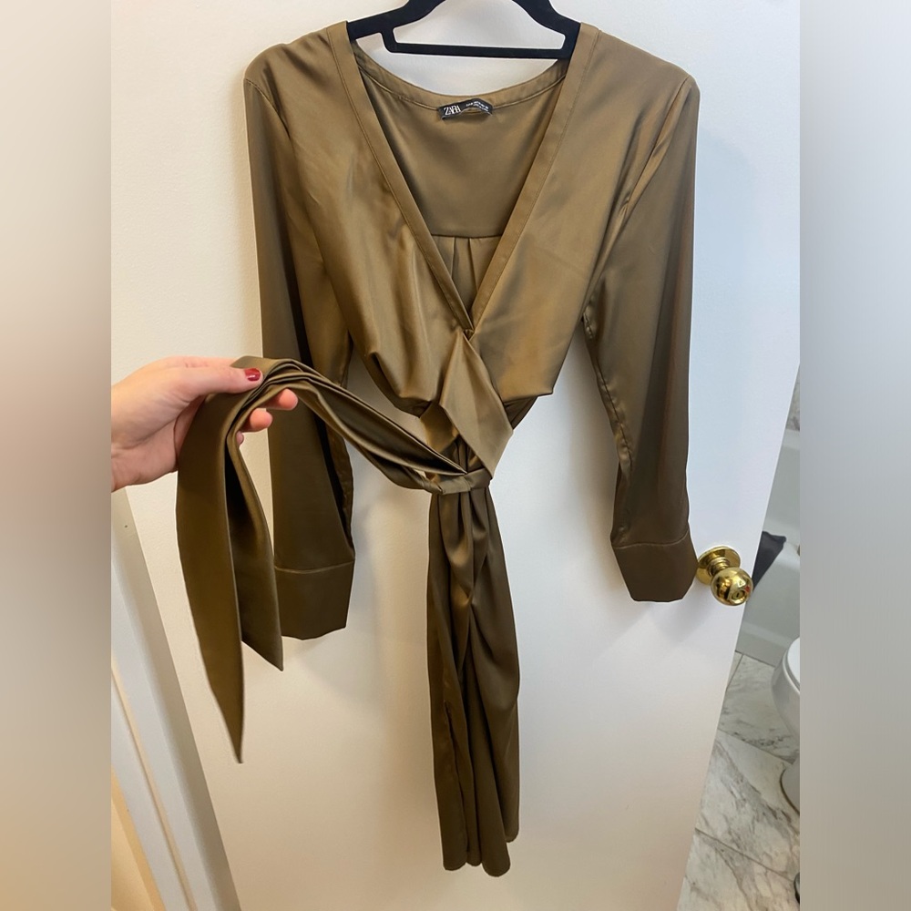 Zara tie around long sleeve slip dress